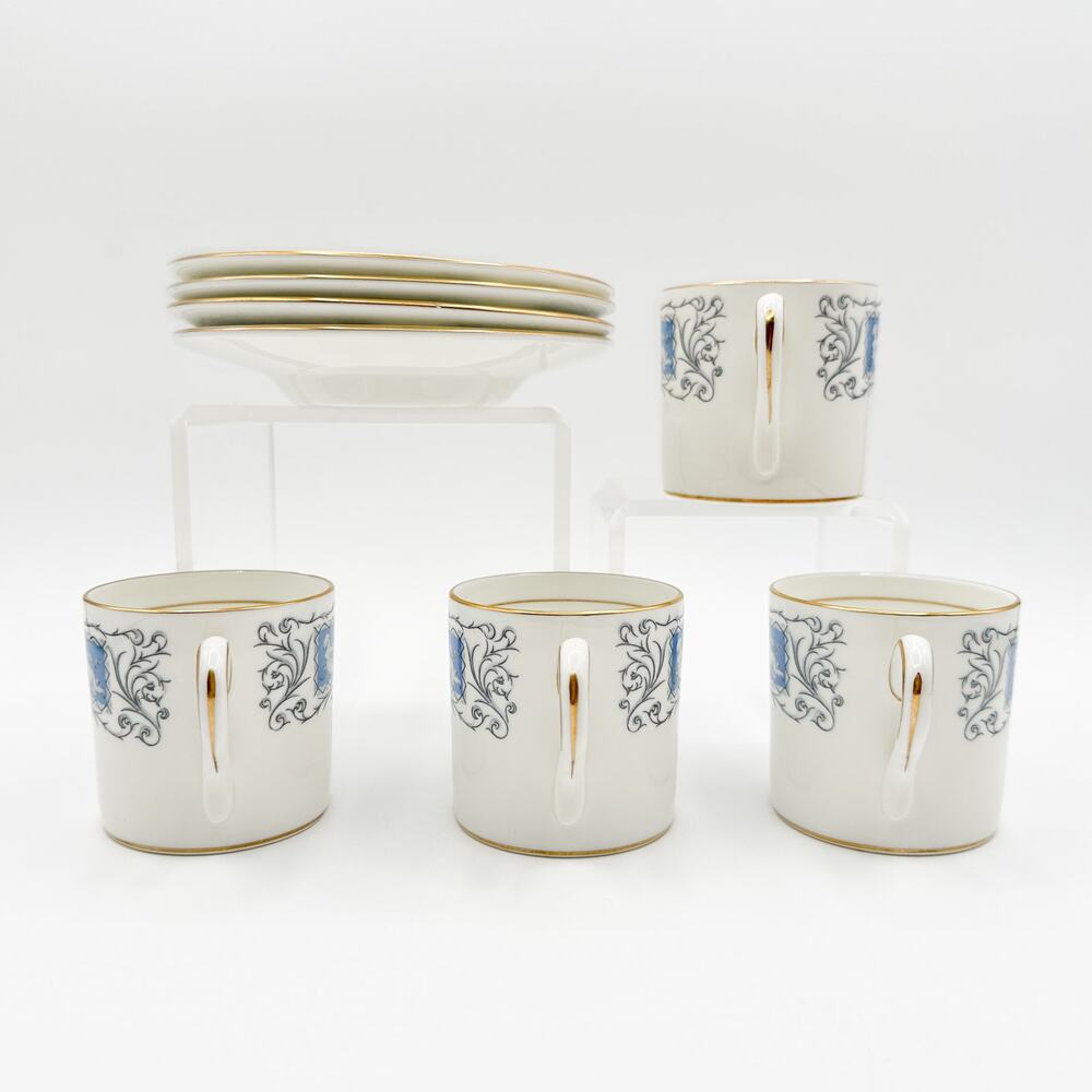 Coalport Revelry Demitasse Coffee Cups Saucers Set of 4 Cupid Scrolls Grey Blue - Picture 11 of 13